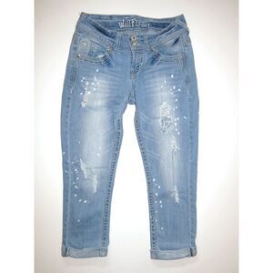 Wallflower junior low rise ripped light denim pants cropped capri jeans 1 Y2K
